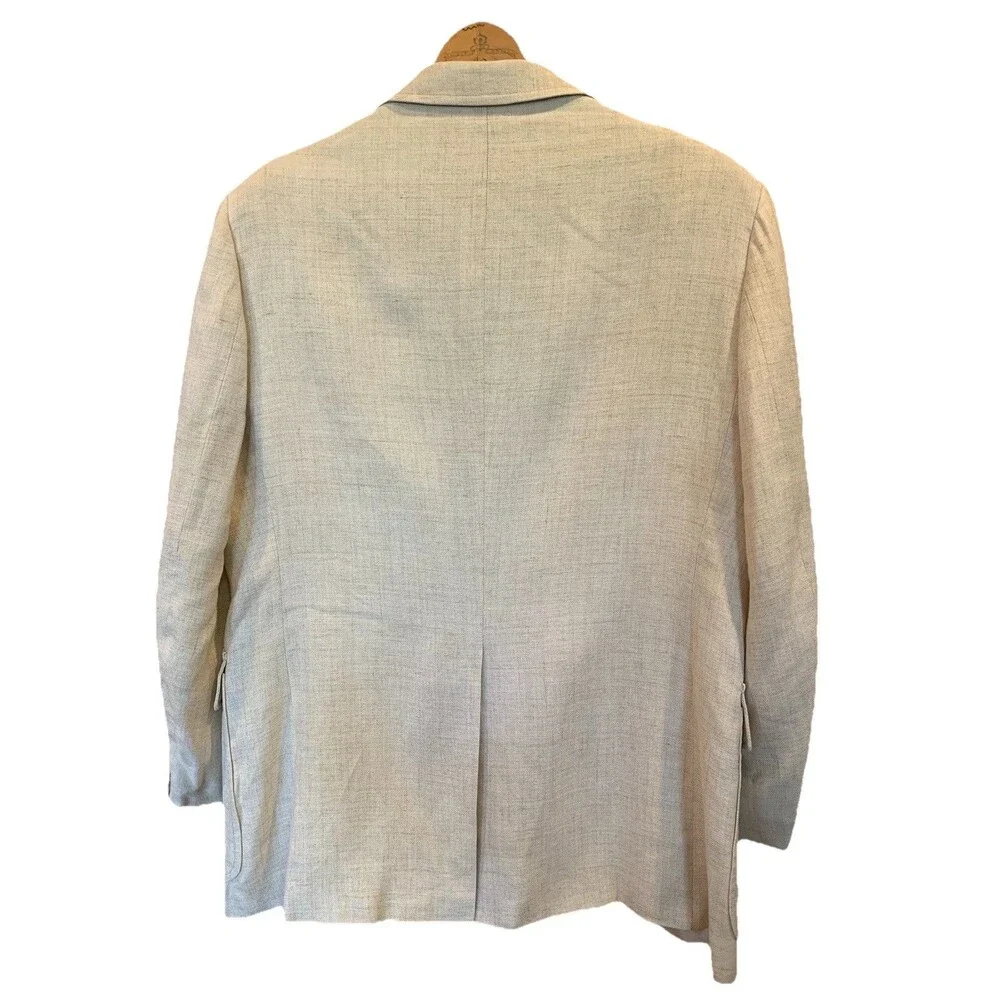Vtg 70's Ernesto Bellini Linen Blazer Men's 44 Reg Beige Jacket 2 Button Lined